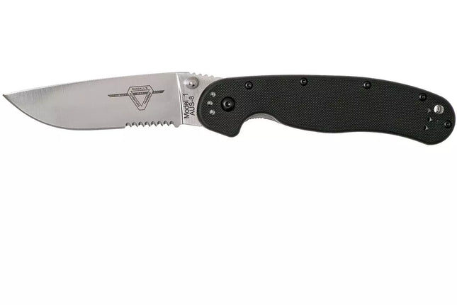 Ontario Knife Company RAT-1 Satin Serrated Folding Knife - Black