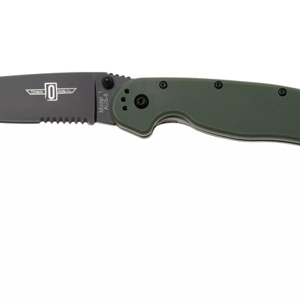 Ontario Knife Company RAT-1  Serrated Folding Knife - Green - Black Blade