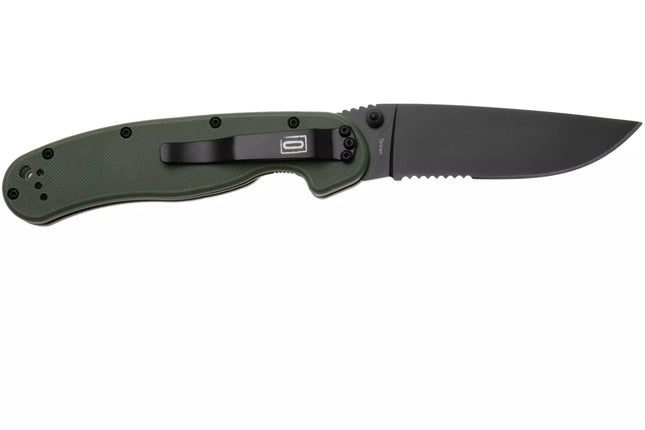 Ontario Knife Company RAT-1  Serrated Folding Knife - Green - Black Blade