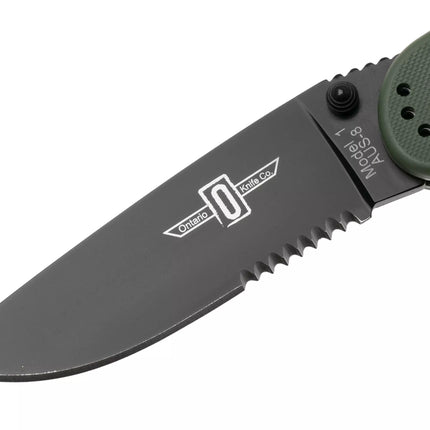 Ontario Knife Company RAT-1  Serrated Folding Knife - Green - Black Blade