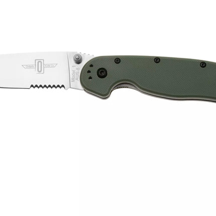 Ontario Knife Company RAT-1 Satin Partially Serrated Folding Knife - Green