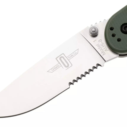 Ontario Knife Company RAT-1 Satin Partially Serrated Folding Knife - Green