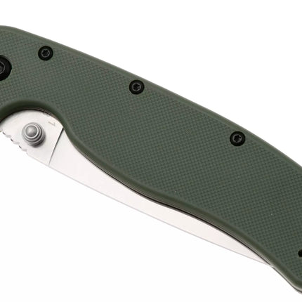 Ontario Knife Company RAT-1 Satin Partially Serrated Folding Knife - Green