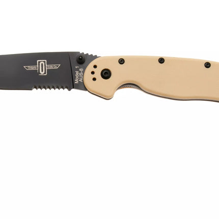 Ontario Knife Company RAT-1 Serrated Folding Knife - Tan - Black Blade