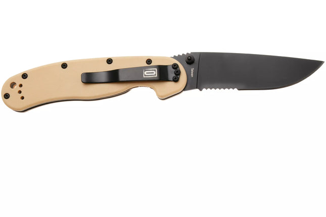 Ontario Knife Company RAT-1 Serrated Folding Knife - Tan - Black Blade