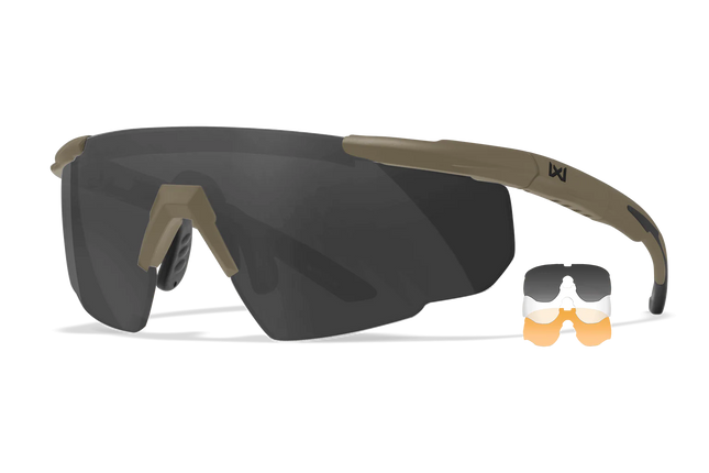 Wiley X Saber Advanced -  3 Lens (Smoke Grey + Clear + Orange) | Tan Frame